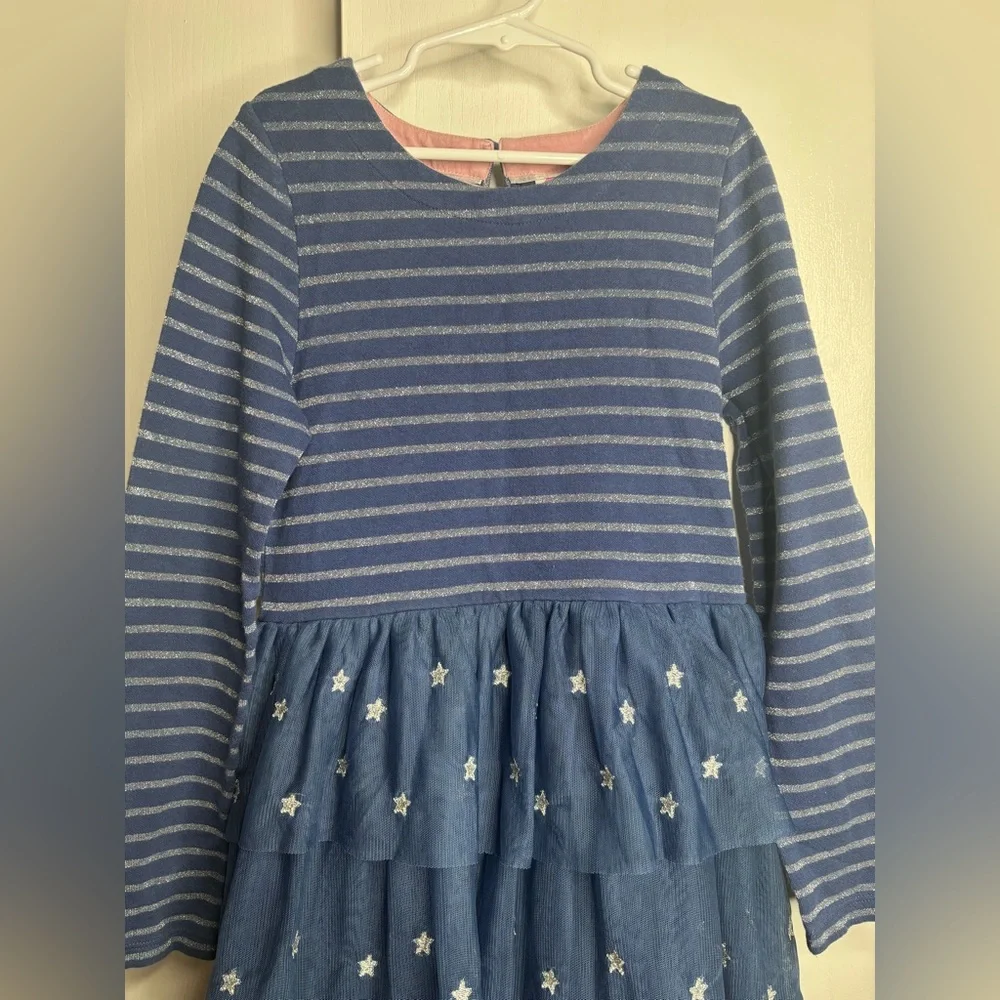 Mini Boden Blue Striped Star Tulle Dress Girls 10